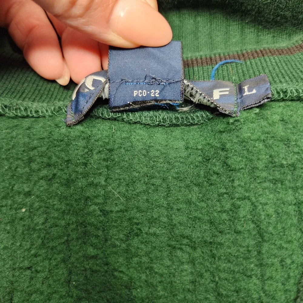 Polo Golf Ralph Lauren Sweater Vest Mens L Green Ribbed V-Neck Fleece Crest Logo
